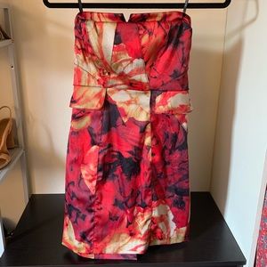 Pink floral strapless dress